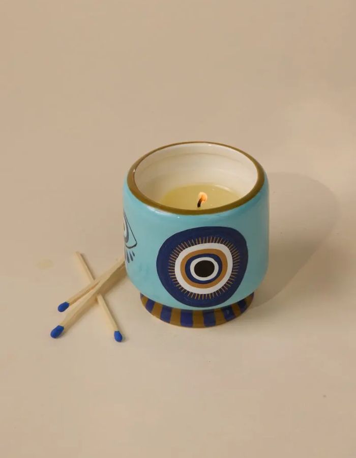 Ambiance avec la Bougie parfumee paddywax a dopo incense and smoke pot ceramique oeil evil eye encens myrrhe
