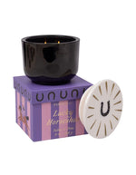 Bougie parfumee paddywax charmed tabac and pine verre noir couvercle ceramique fer a cheval