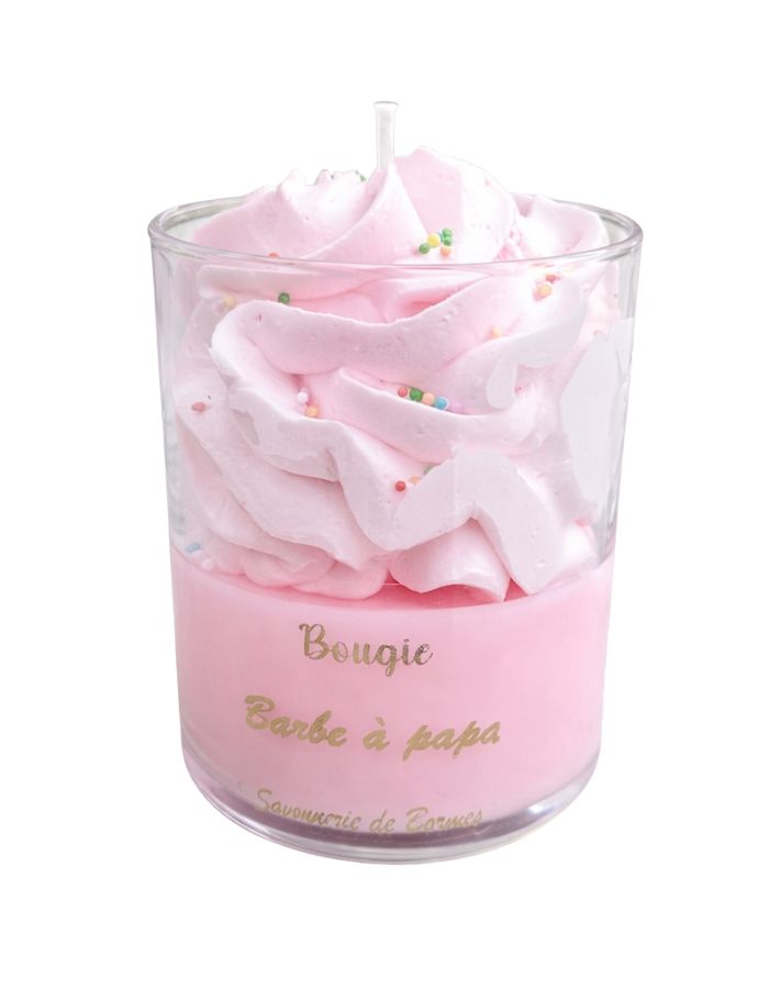 Bougie patissiere barbe a papa 165g la savonnerie de bormes verrine gourmande trompe l oeil sucre file