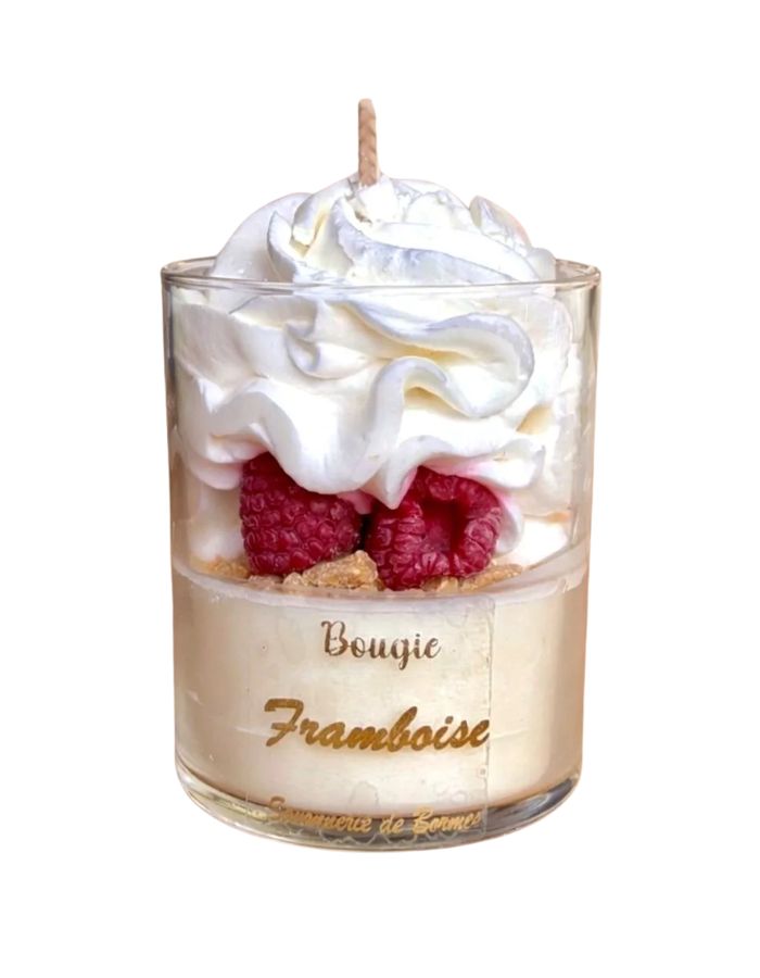 Bougie parfumee chantilly framboise 180g la savonnerie de bormes verrine trompe l oeil fruits rouges