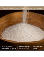 Matière des perles de cire végétales parfumées au musc blanc Poudrée Paris avec mèches incluses