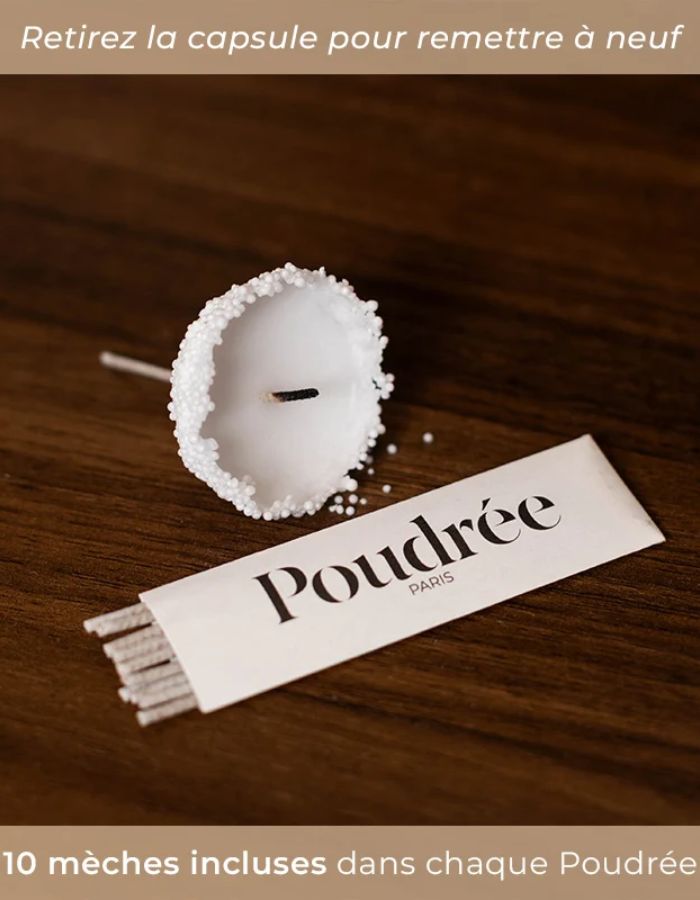 Mèche pour le Sachet de 500g de perles de cire végétales parfumées au musc blanc Poudrée Paris avec mèches incluses