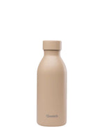 Bouteille isotherme ultra-compacte en inox recyclé couleur beige mat lin avec bouchon étanche en inox, modèle Icon de la marque QWETCH