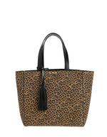 Petit sac cabas pour femme en cuir velours imprimé léopard avec clous métalliques, anses en cuir et bandoulière amovible, modèle Ramita de la marque Loxwood