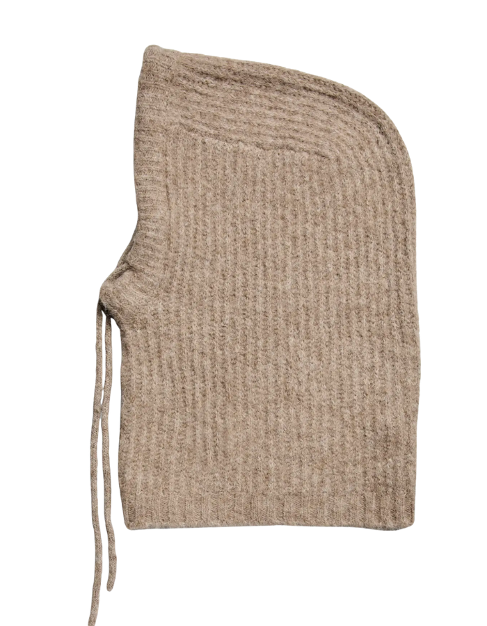 Cagoule nambi balaclava beige cordon serrage tricot polyester recycle de la marque Pieces