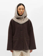 Vue de face de la Cagoule zippee en maille cotele beige humus balaclava col capuche femme marque Object