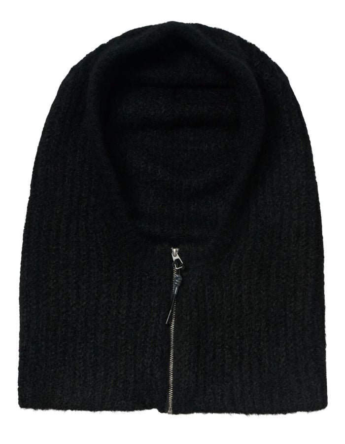Cagoule zippee en maille cotele noire balaclava col capuche femme marque Object