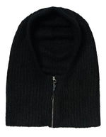 Cagoule zippee en maille cotele noire balaclava col capuche femme marque Object