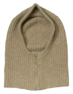 Cagoule zippee en maille cotele vert eucalyptus balaclava col capuche femme marque Object.
