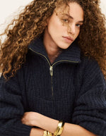 Col du Cardigan belwane marine en maille alpaga mohair gilet bleu marine bash