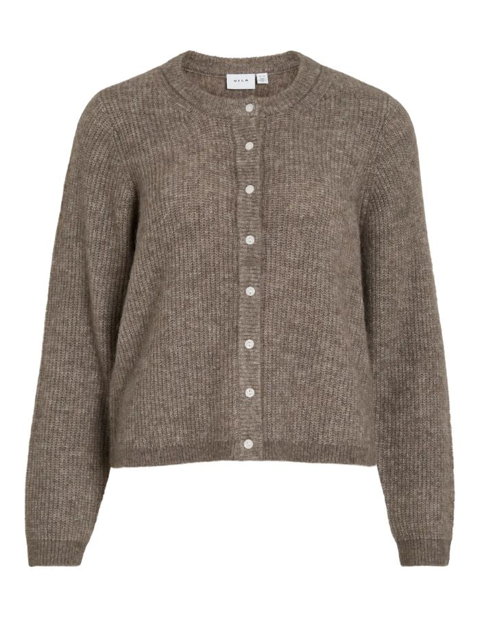 Gilet cardigan lory vila marron clair falcon melange col rond boutonner maille laine alpaga