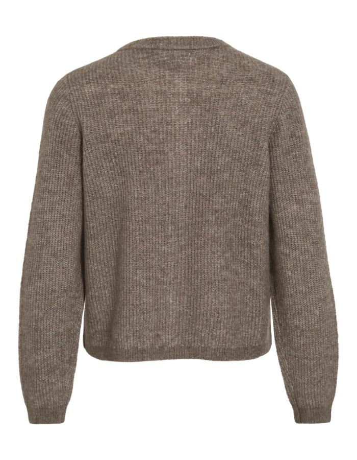 Dos du Gilet cardigan lory vila marron clair falcon melange col rond boutonner maille laine alpaga