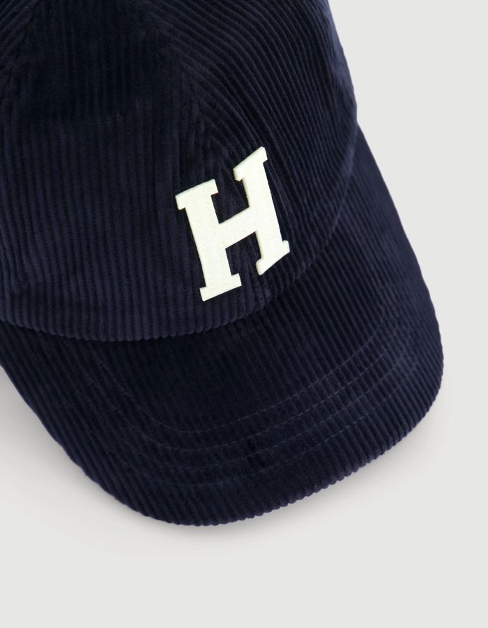 Dessus de la Casquette homme en velours cotele bleu marine hartford logo brode bride ajustable