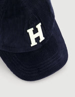 Dessus de la Casquette homme en velours cotele bleu marine hartford logo brode bride ajustable