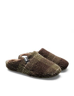 Paire de Chaussons d'intérieur style sabot à carreaux kaki, marron et beige avec doublure chaude en fausse fourrure