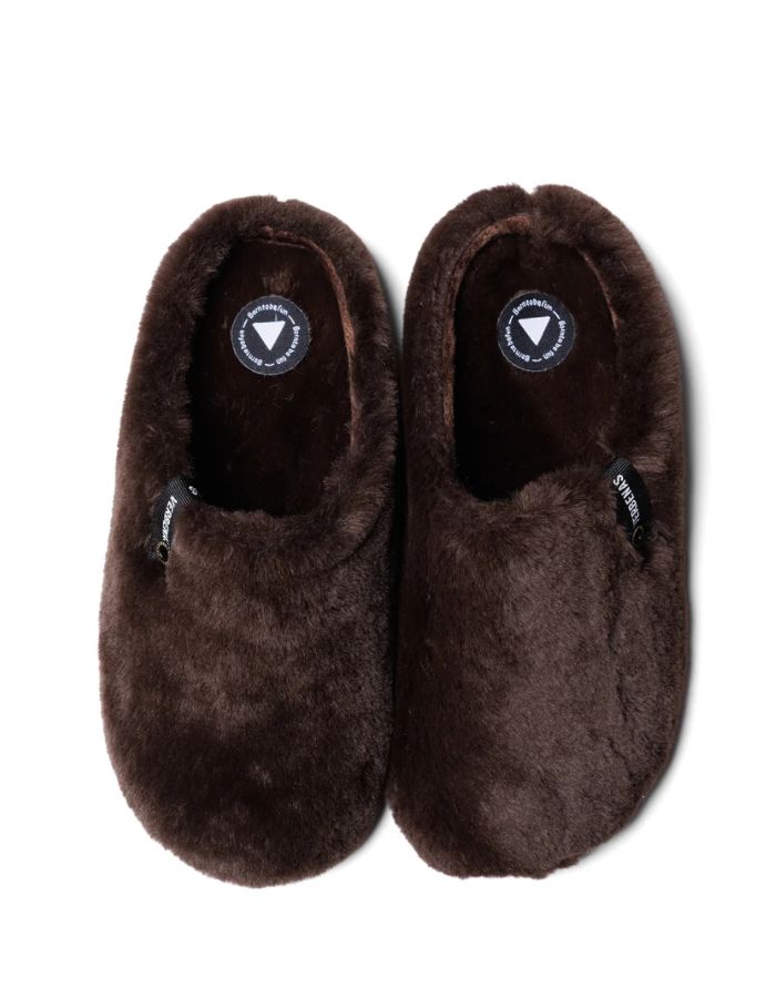 Dessus des Chaussons sabots verbenas york budapest testa marron chocolat fausse fourrure semelle caoutchouc
