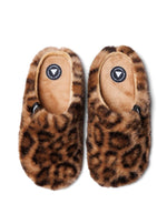 Dessus des Chaussons sabots verbenas york feline natural fausse fourrure leopard marron semelle caoutchouc