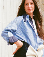 Profil de la Chemise ample en popeline coton et polyester recycle bleu blanc palm kerners fabriquee en france