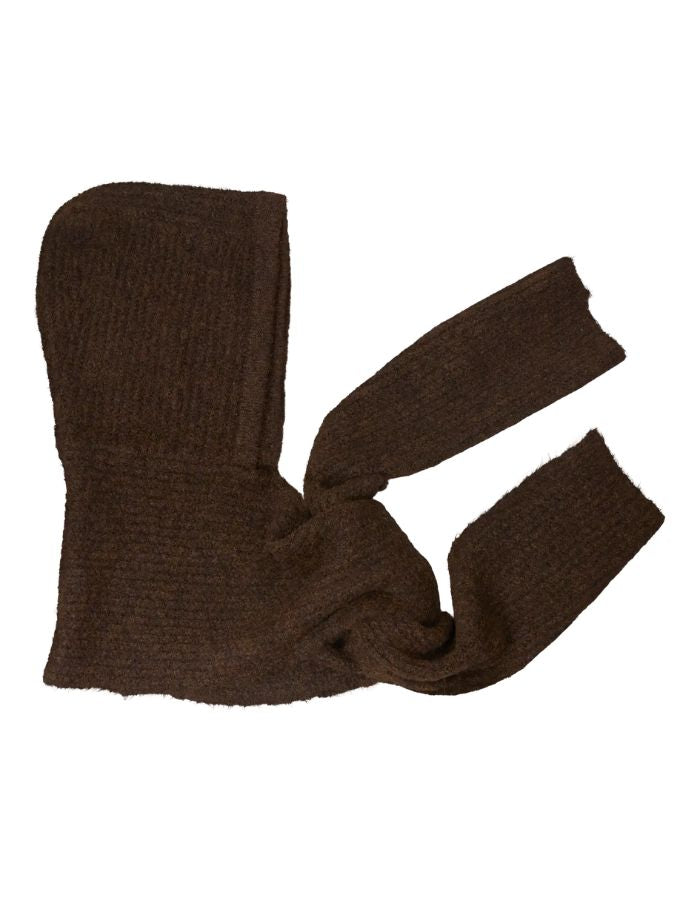 Écharpe-cagoule pour femme en maille côtelée marron chocolat avec capuche intégrée, modèle Milu de la marque OBJECT.