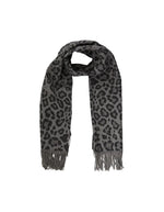 Echarpe etole ira pieces leopard gris clair franges laine rws polyester recycle