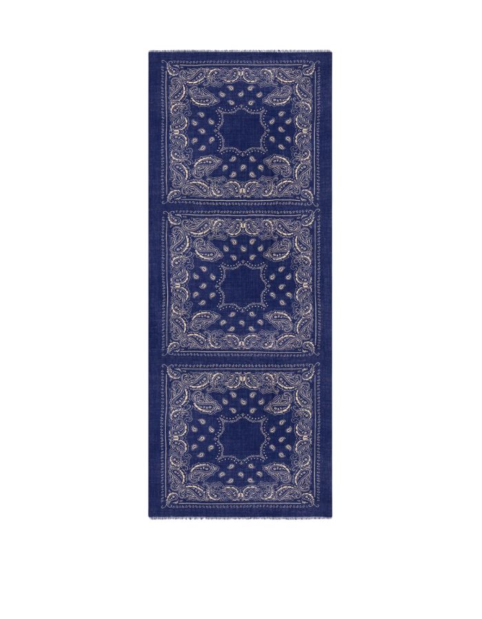 Grande echarpe homme 70x180cm en laine bleu marine hartford imprime paisley bandana