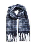 Echarpe longue frangee femme imprimee bleu marine bleu doux et ecru bea marque PIECES