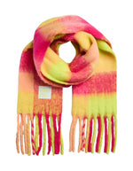 Echarpe longue fina acid lime vert citron bleu aqua multicolore franges pieces