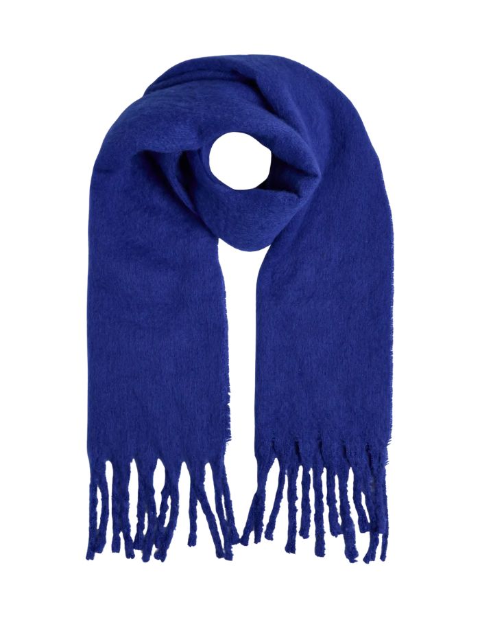 Echarpe longue nikita bleu majorelle bleu electrique franges polyester recycle de la marque Pieces