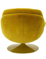 Dos du Fauteuil loveuse pivotant jaune moutarde assise moelleuse pied metal dore gold