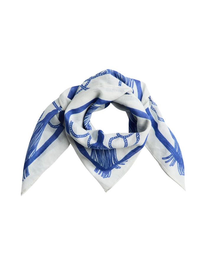 Foulard carre jolanda bluing mixed motives bleu imprime coton biologique Pieces