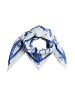 Foulard carre jolanda bluing mixed motives bleu imprime coton biologique Pieces