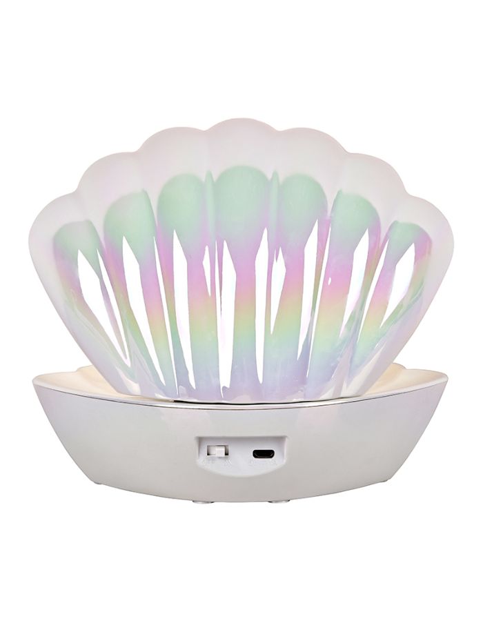Dos de la Lampe décorative en forme de coquillage blanc brillant Coki avec paillettes scintillantes animées et éclairage LED