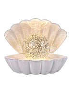 Lampe décorative en forme de coquillage blanc brillant Coki avec paillettes scintillantes animées et éclairage LED