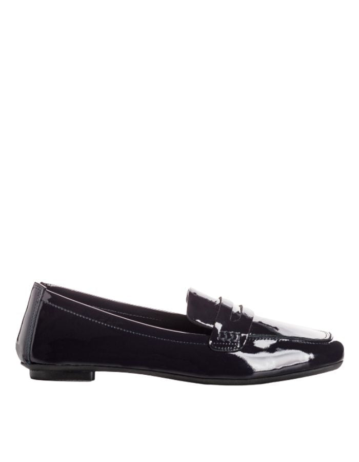 Mocassins hema vernis marine bleu brillant cuir plat reqins