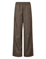 Pantalon de tailleur large marron café à motif chevron avec taille mi-haute élastiquée et longueur cheville