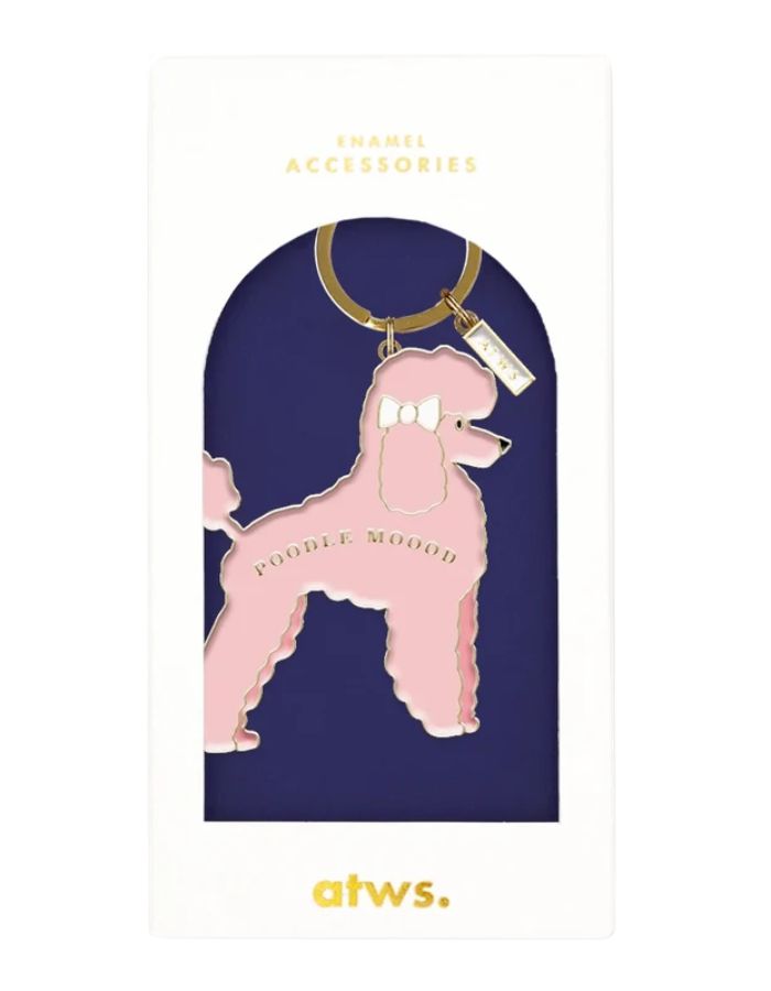 Porte-cles en email dore poodle mood caniche rose avec coffret cadeau marque All The Ways To Say