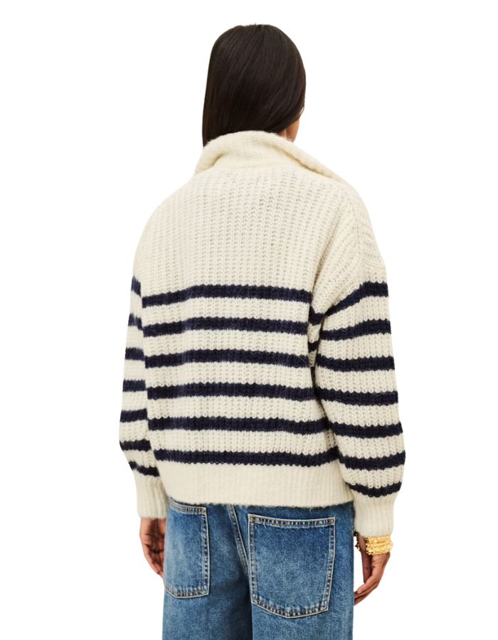 Dos du Pull beltane ecru rayures marine col camionneur ziill alpaga mohair bash