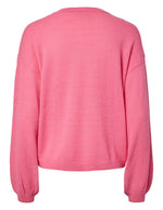 Dos du Pull col rond nancie Pieces patchwork rose et orange manches eveque maille