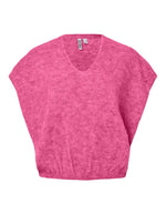 Pull sans manches en maille douce rose vif chiné shocking pink avec col en V et coupe ample, modèle Allie de la marque PIECES.