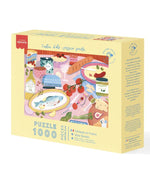 Puzzle 1000 pièces Festin d'été par Jessica Smith pour La Petite Épicerie. Illustration gourmande de grande tablée colorée fabriquée en France, format 68,5x48 cm.