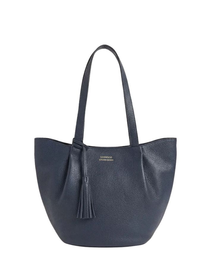 Grand sac cabas porte epaule bleu nuit alma loxwood cuir graine pompon fermeture zippee