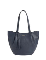 Grand sac cabas porte epaule bleu nuit alma loxwood cuir graine pompon fermeture zippee