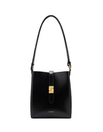 Petit sac seau noir en cuir box bello mini soeur boucle s doree ferme bouton pression