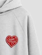 Patch du Sweat a capuche gris clair chine ice mail 100 coton molleton lourd sweet pants patch coeur rouge