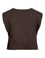Dos du Top sans manches pour femme en maille plate marron chocolat avec col en V, modèle Lyla de la marque VILA