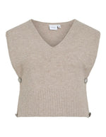 Top sans manches pour femme en maille plate écru chiné natural melange avec col en V, modèle Lyla de la marque VILA.