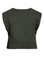 Dos du Top sans manches pour femme en maille plate vert forêt forest night avec col en V, modèle Lyla de la marque VILA