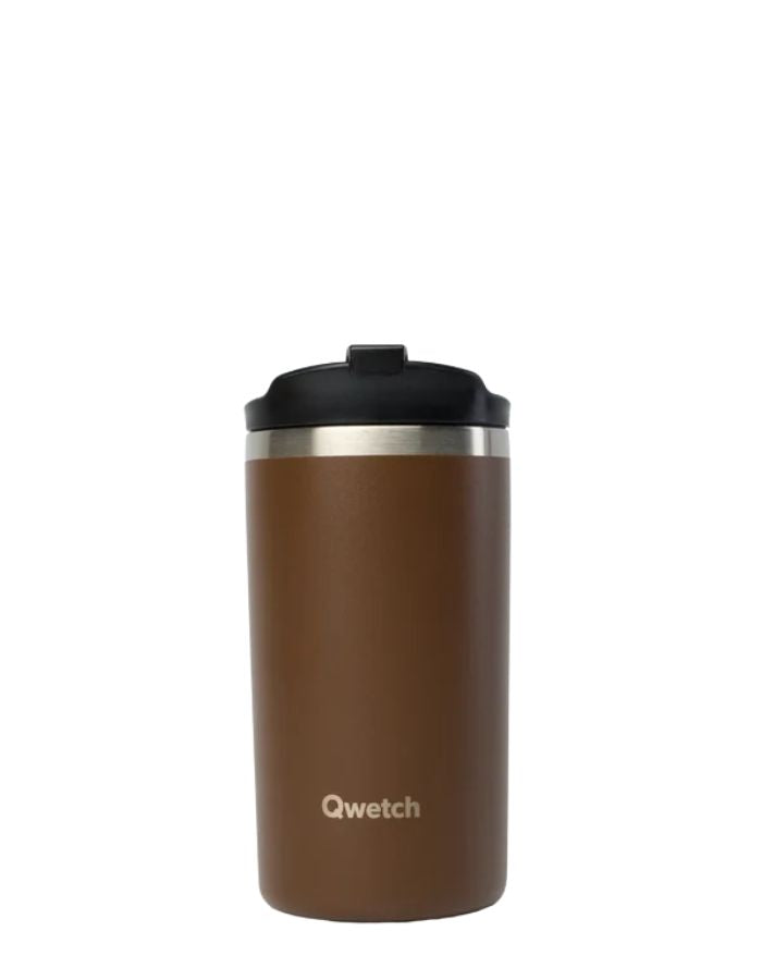 Travel mug isotherme 350ml qwetch chocolat motif leopard marron en inox