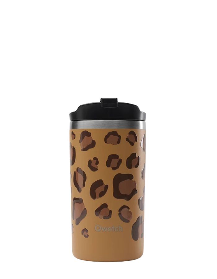Travel mug isotherme 350ml qwetch wild camel motif leopard fauve en inox