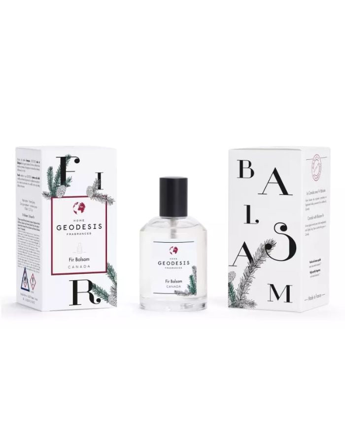 Emballage du Vaporisateur spray ambiance geodesis fir balsam 100ml flacon spray sapin baumier canada fabrique en bretagne